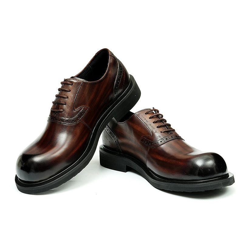 Zapatos Derby de piel de becerro para hombre, zapatos de cuero con punta grande brillante