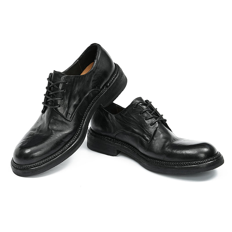 Zapatos Derby clásicos hechos a mano para hombre: piel de caballo auténtica, Goodyear Welted, proceso de lavado estilo retro