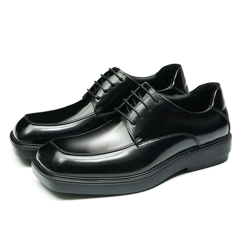 Zapatos Derby de piel de becerro para hombre, zapatos de cuero con punta grande brillante