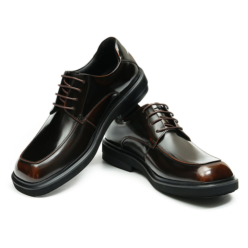 Zapatos Derby de piel de becerro para hombre, zapatos de cuero con punta grande brillante