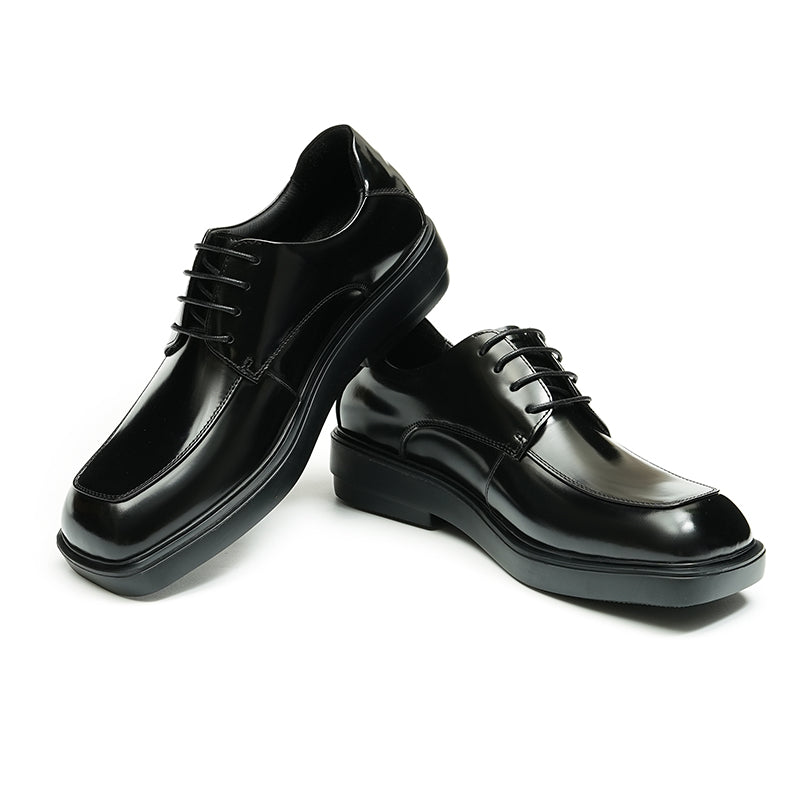 Zapatos Derby de piel de becerro para hombre, zapatos de cuero con punta grande brillante