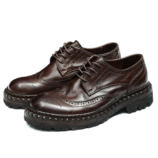 Zapatos Derby Brogue para hombre: piel de caballo auténtica, Goodyear Welted, estilo retro, proceso de lavado