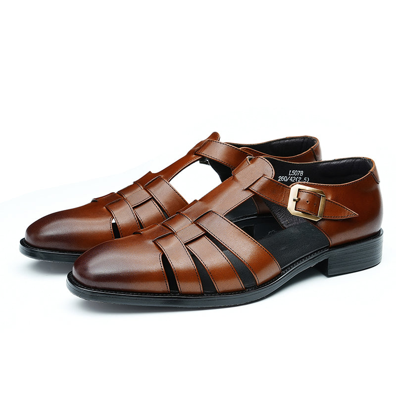 Sandalias de piel de becerro para hombre Zapatos de piel para hombre Estilo británico