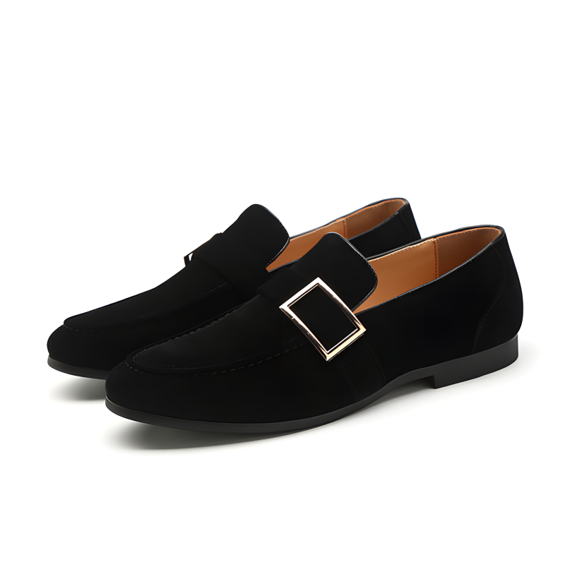 Classic Men's Suede Loafers with Metal Buckle